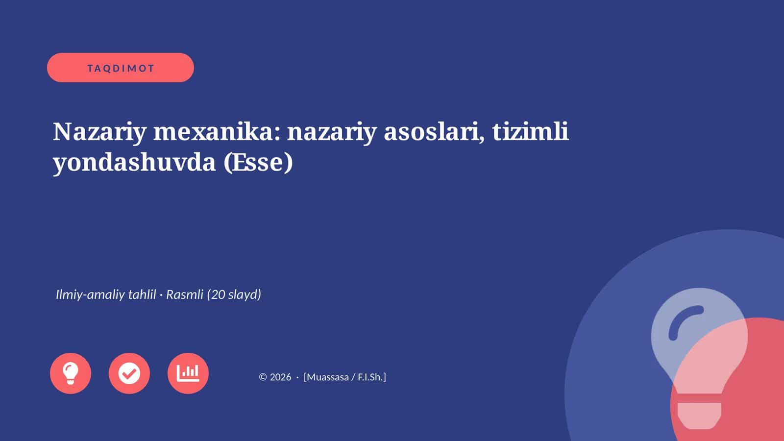 Nazariy mexanika: nazariy asoslari, tizimli yondashuvda (Esse)