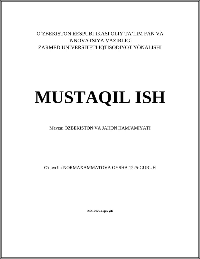 O'ZBEKISTON VA JAHON HAMJAMIYATI