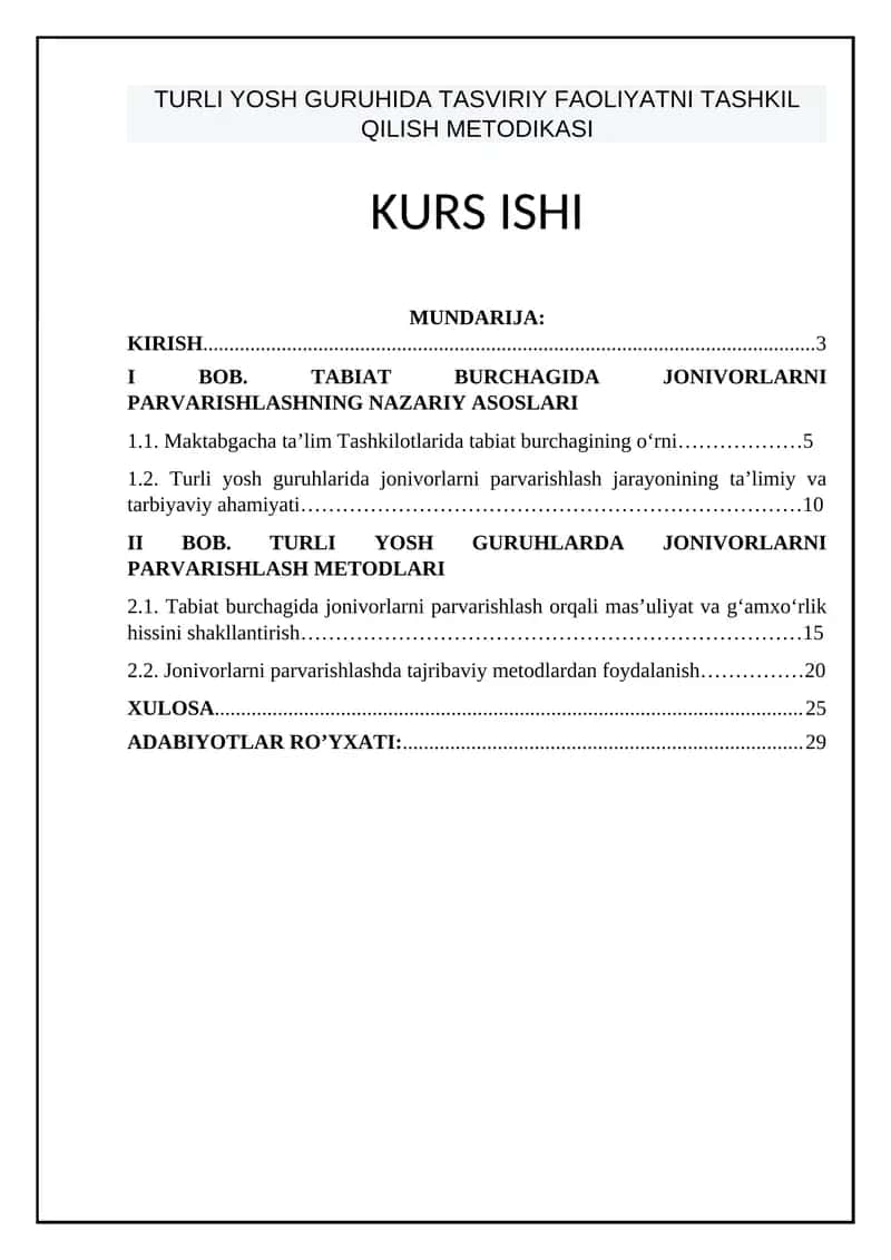 TURLI YOSH GURUHIDA TASVIRIY FAOLIYATNI TASHKIL QILISH METODIKASI