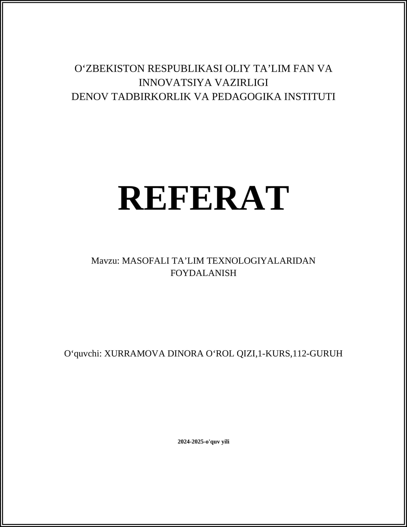 MASOFALI TAʼLIM TEXNOLOGIYALARIDAN FOYDALANISH