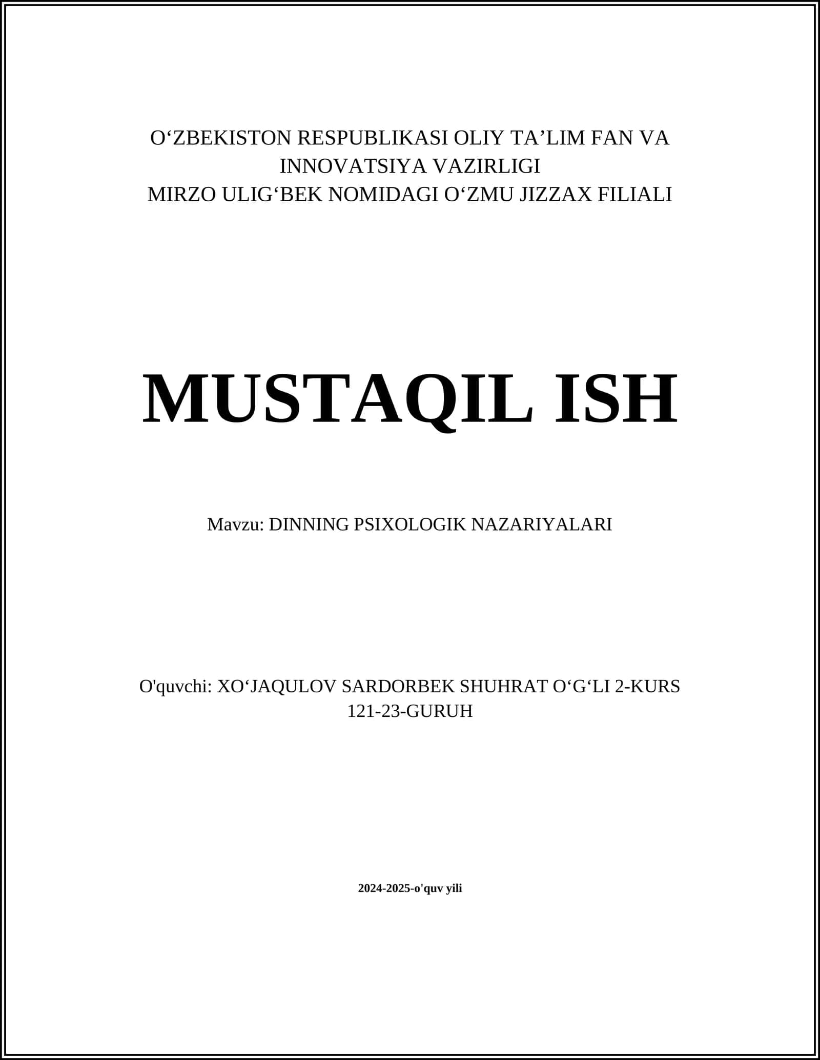 DINNING PSIXOLOGIK NAZARIYALARI
