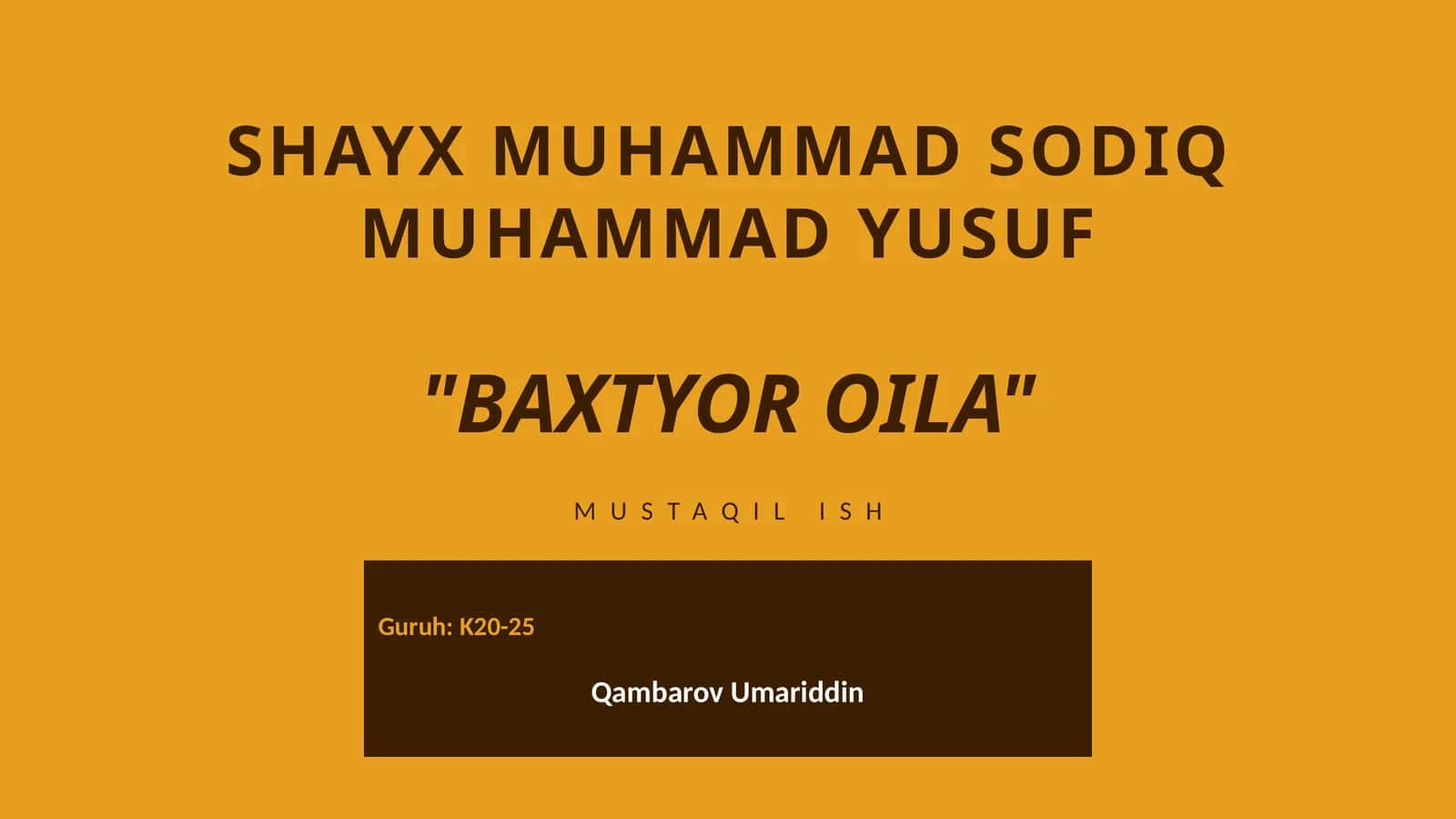 Shayx Muhammad Sodiq Muhammad Yusuf " Baxtiyor Oila "- kitobi tahlili