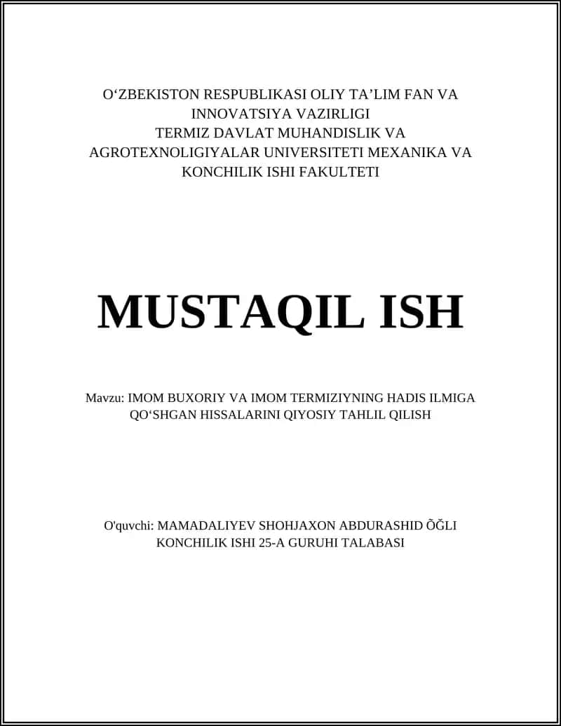 Imom Buxoriy va Imom Termiziyning Hissalarini Qiyoysiy Tahlil Qilish
