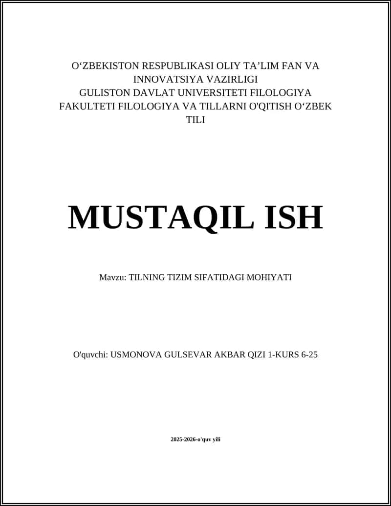 Tilning Tizim Sifatidagi Mohiyati