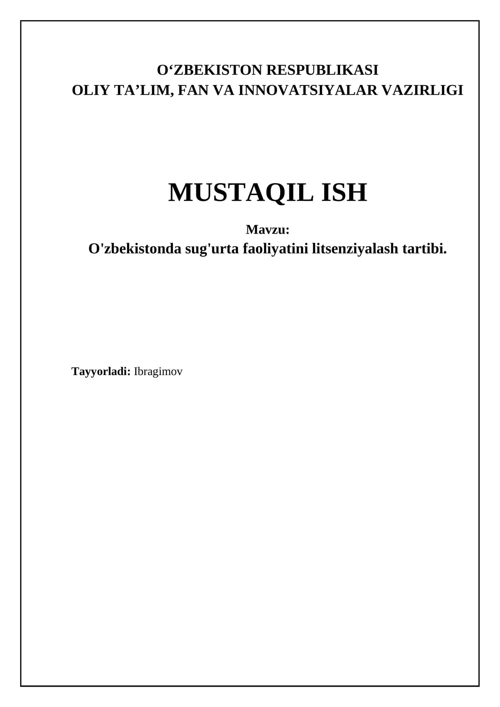 O'zbekistonda Sug'urta Faoliyatini Litsenziyalash Tartibi