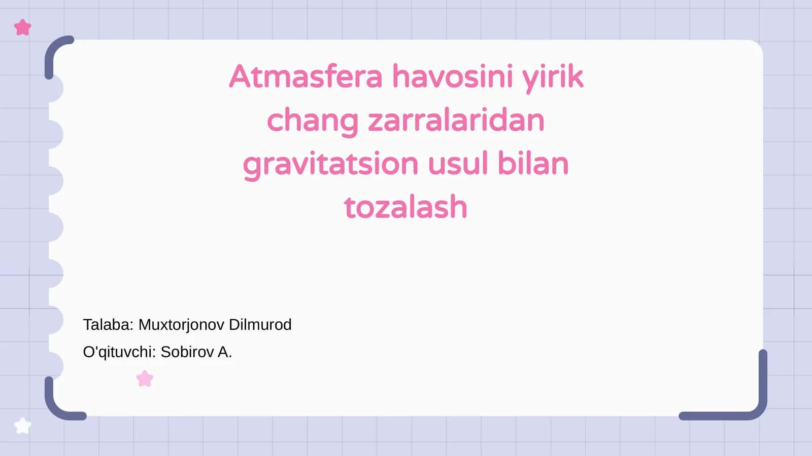 Atmasfera havosini yirik chang zarralaridan gravitatsion usul bilan tozalash