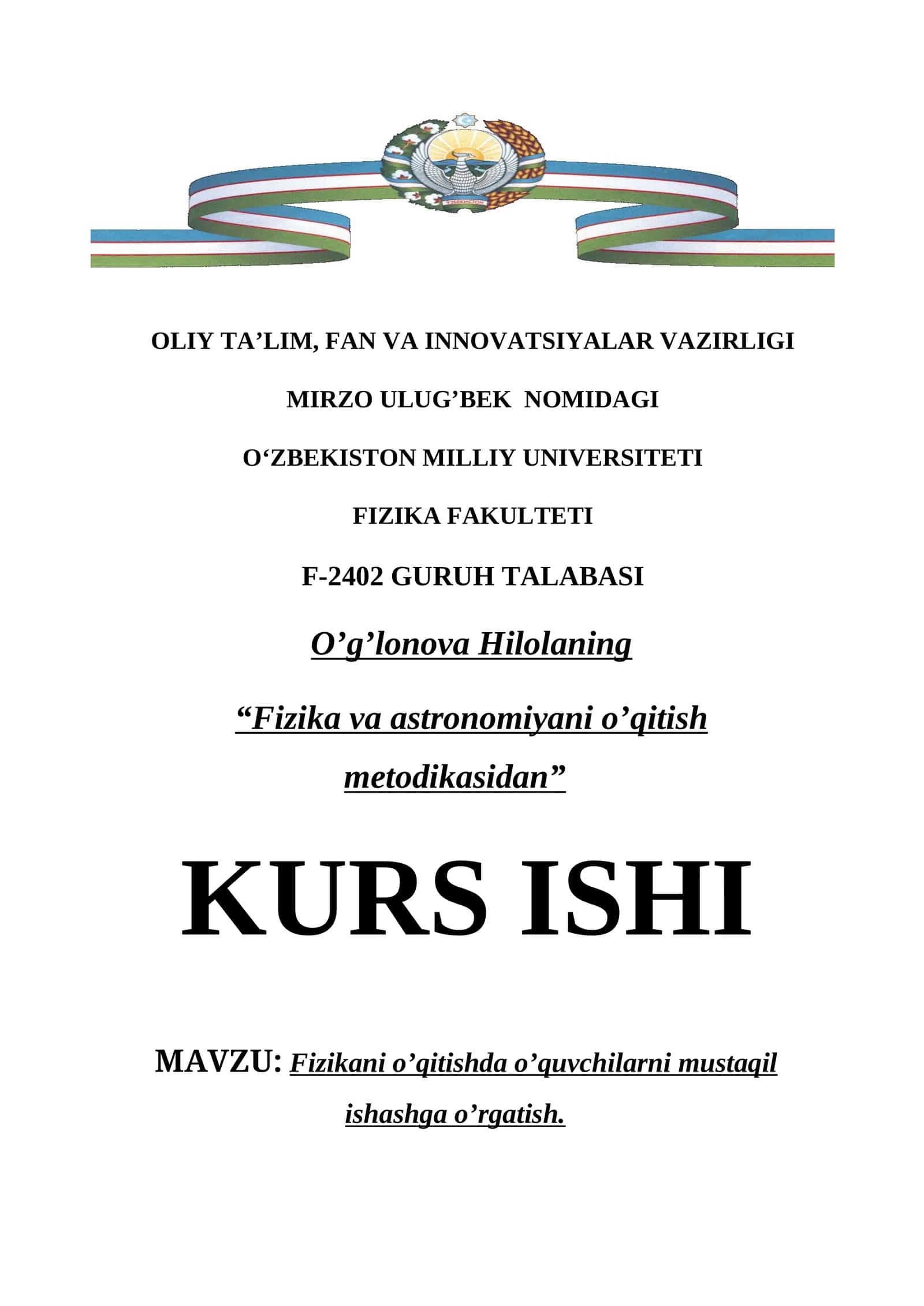 Fizikani o’qitishda o’quvchilarni mustaqil ishashga o’rgatish