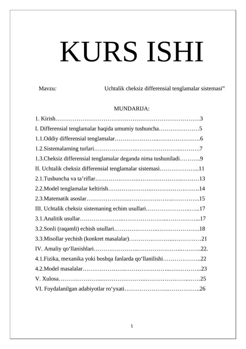 Uchtalik cheksiz differensial tenglamalar sistemasi