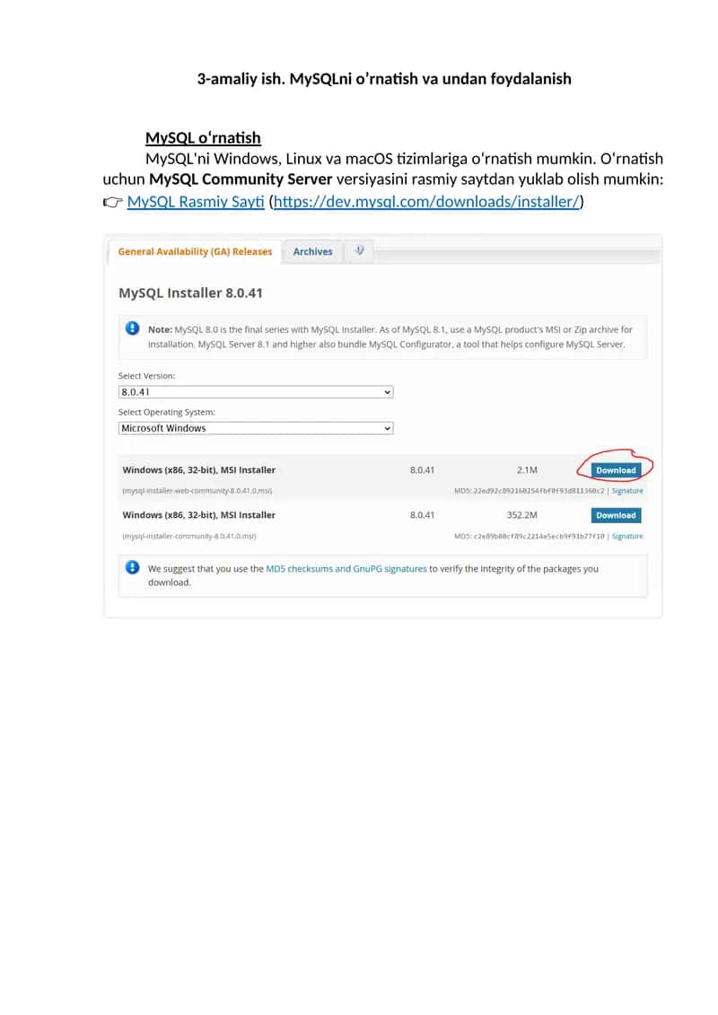 MySQL o‘rnatish