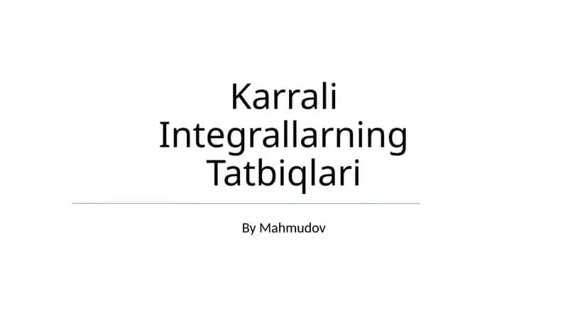 Karrali Integrallarning Tatbiqlari
