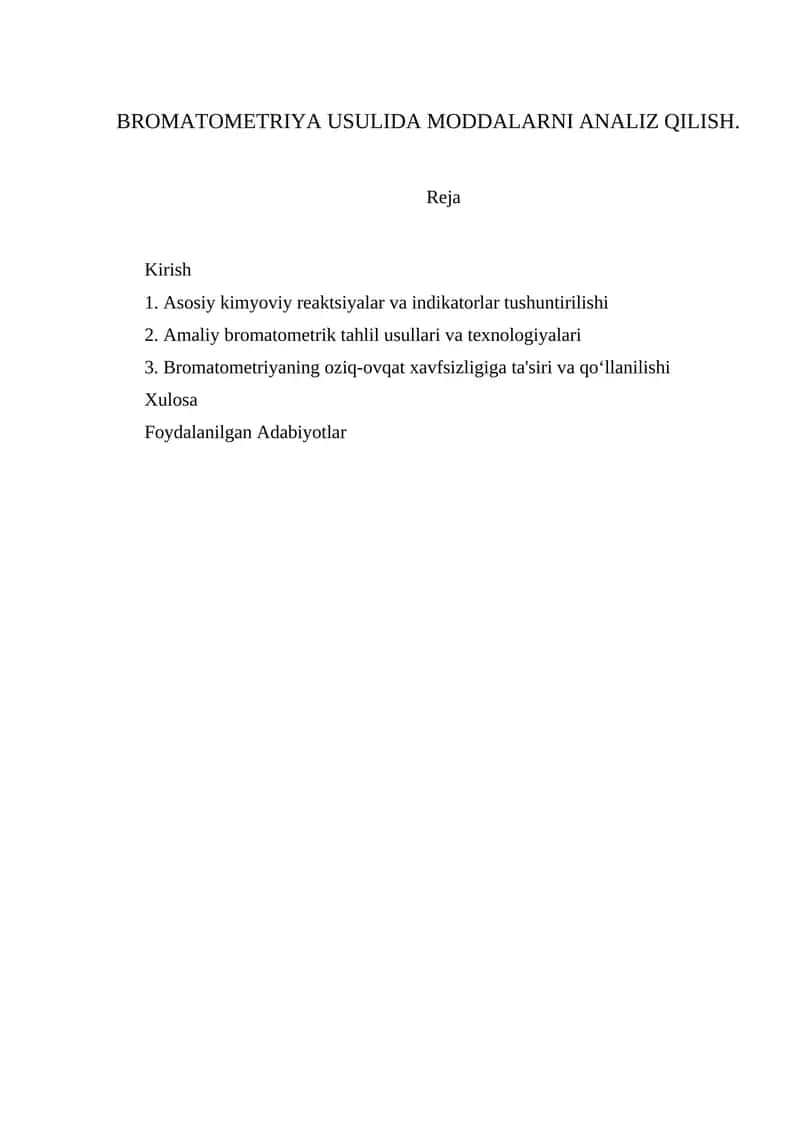 Bromatometriya Usulida Moddalar Tahlili