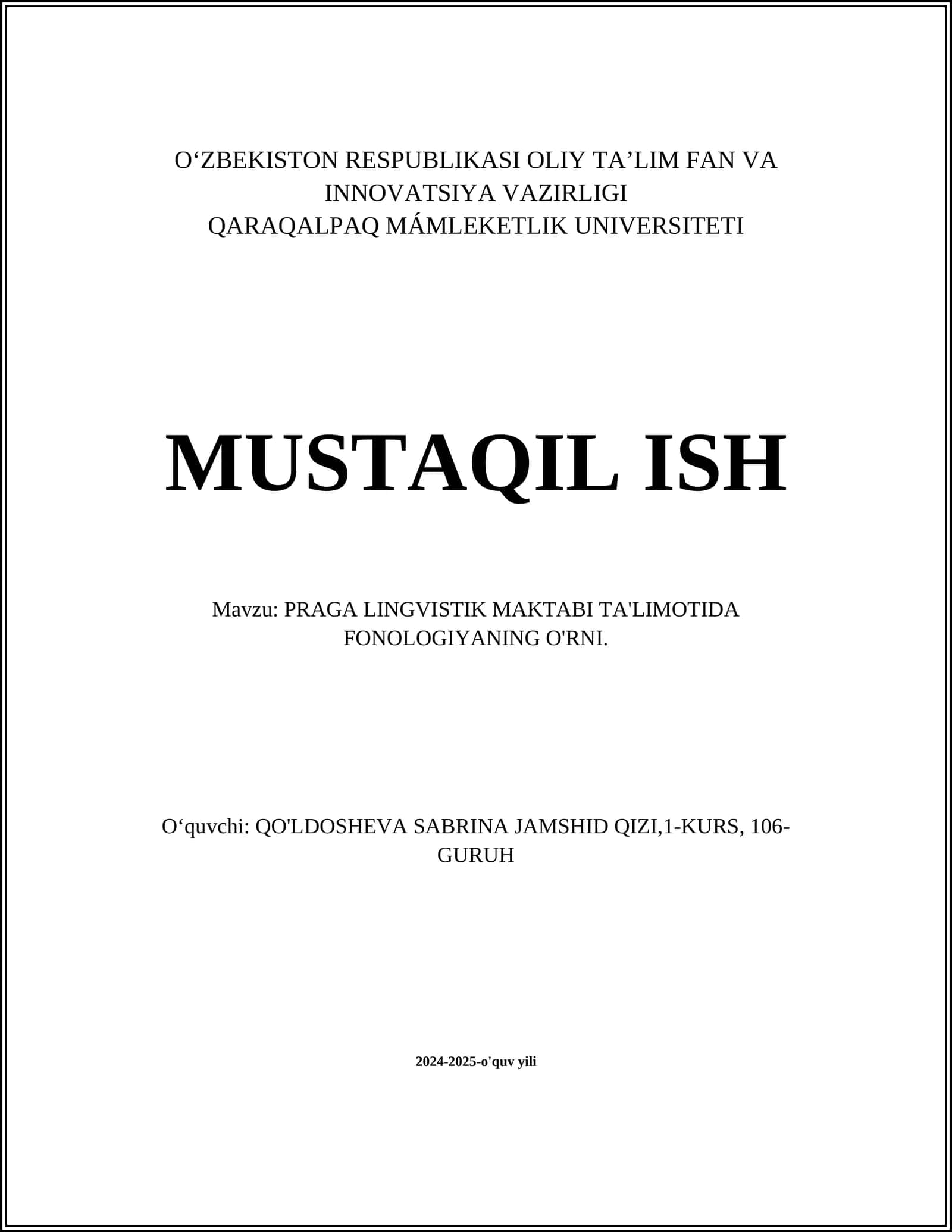 PRAGA LINGUISTIK MAKTABI TA'LIMOTIDA FONOLOGIYANING O'RNI