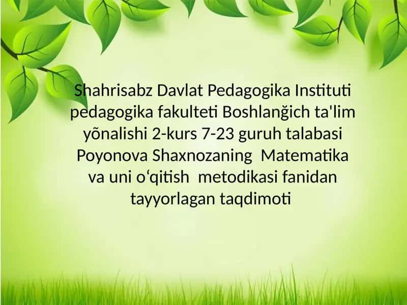 Matematika va Uni o‘qitish metodikasi