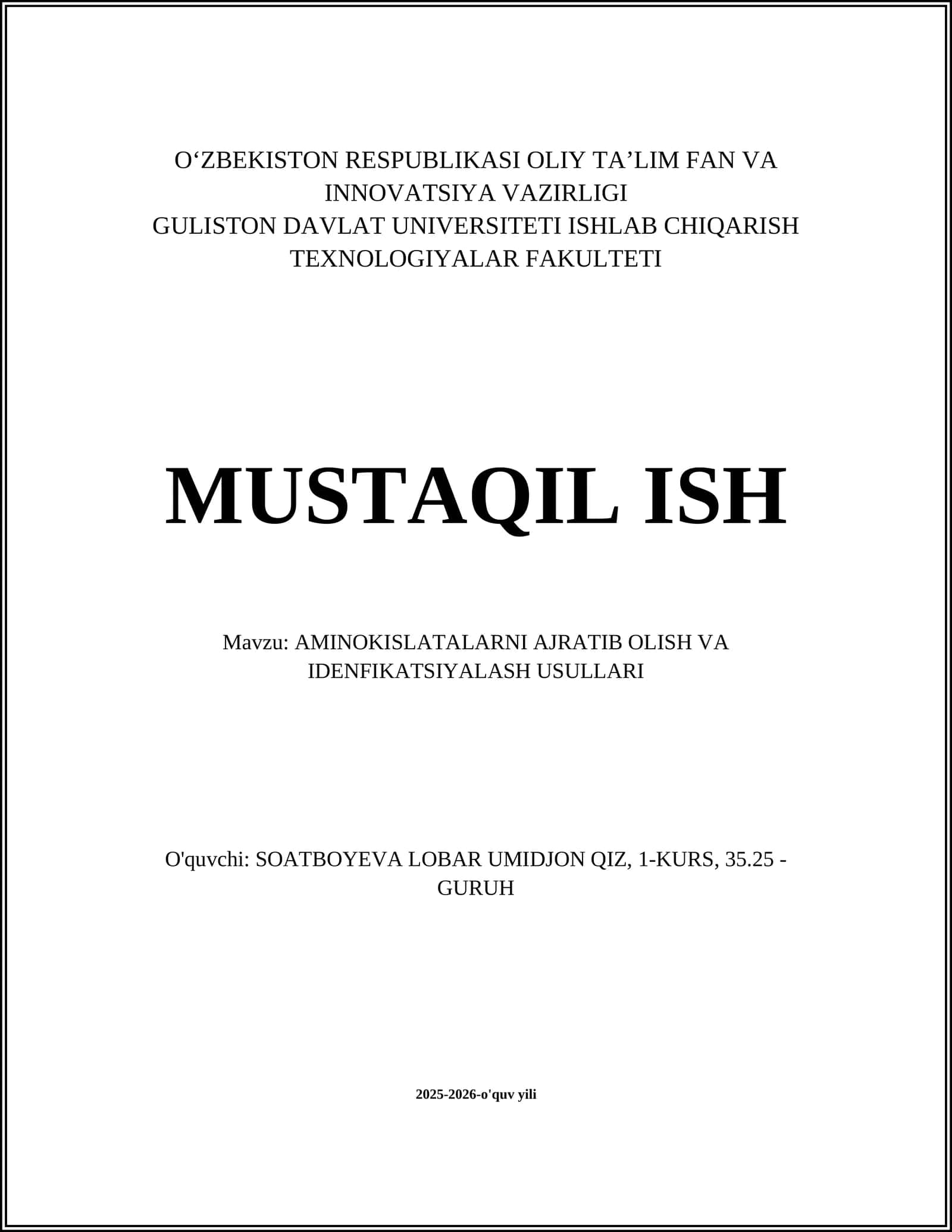 AMINOKISLATALARNI AJRATIB OLISH VA IDENFIKATSIYALASH USULLARI