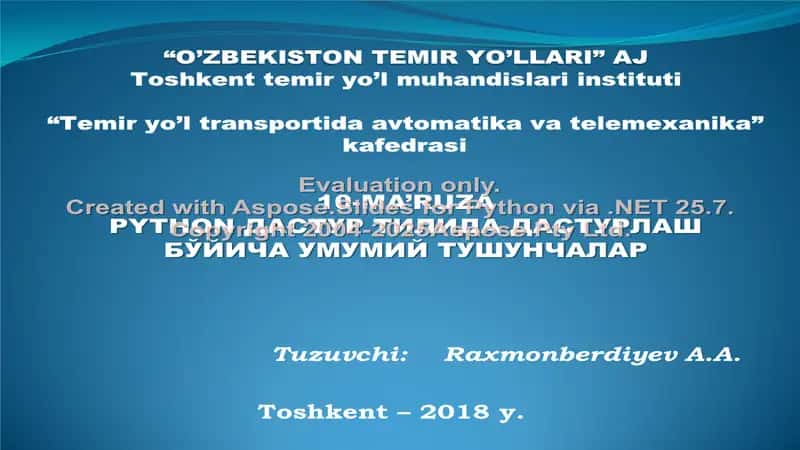 Python Dastur Tili haqida Ma’lumotlar