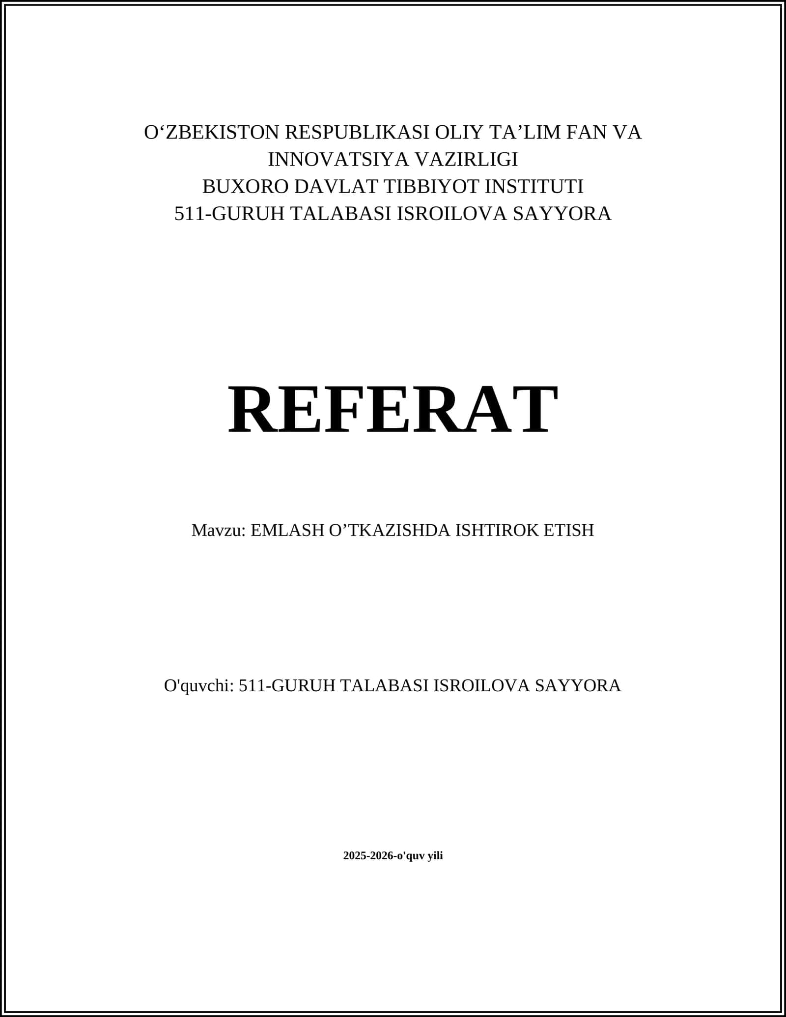 EMLASH O’TKAZISHDA ISHTIROK ETISH