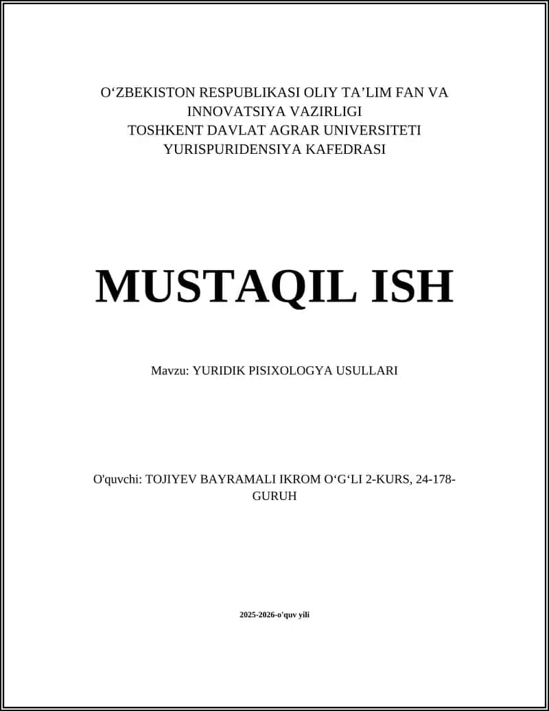 YURIDIK PISIXOLOGYA USULLARI