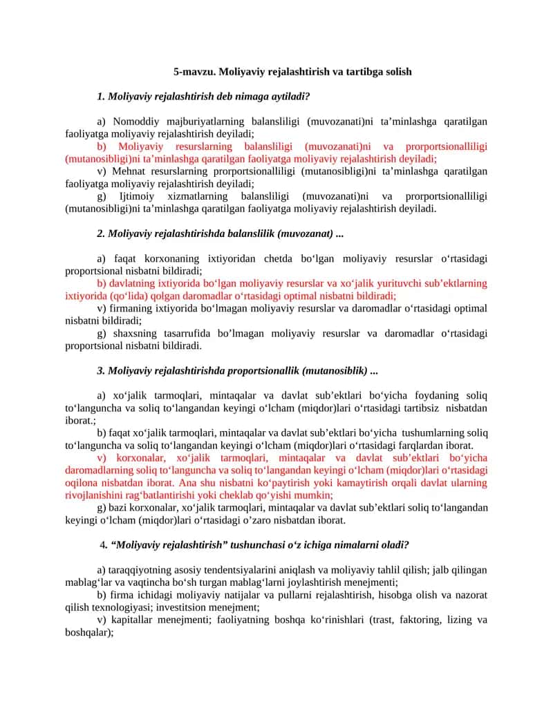 Moliyaviy rejalashtirish va tartibga solish