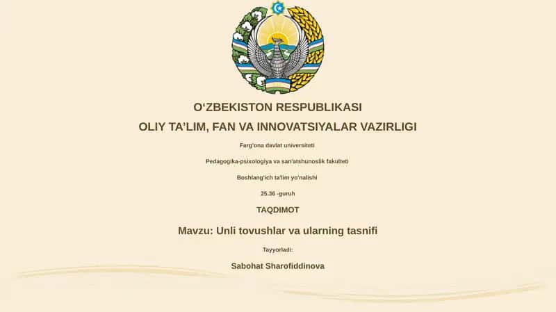 Unli tovushlar va ularning tasnifi