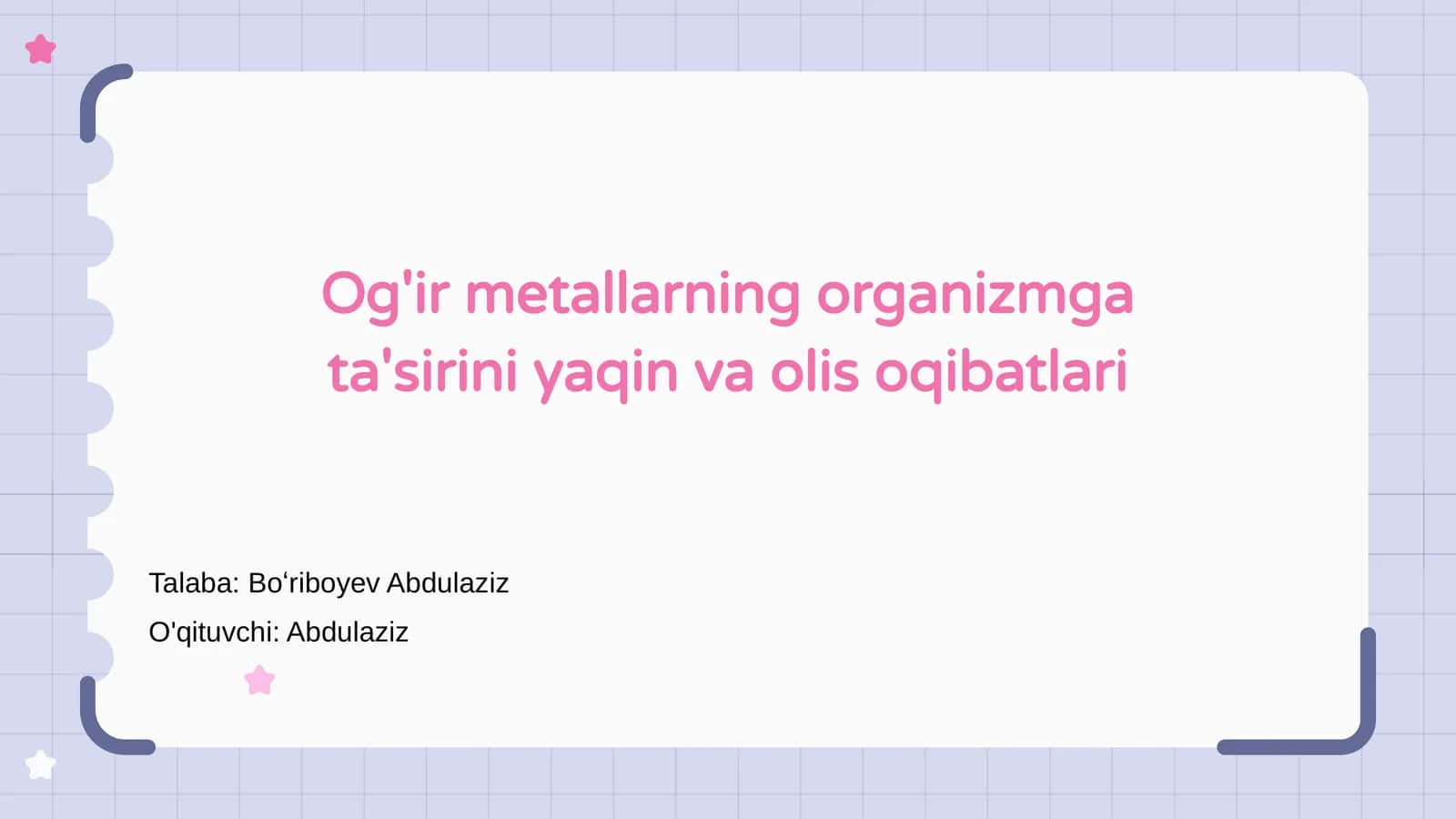 Og'ir metallarning organizmga ta'sirini yaqin va olis oqibatlari