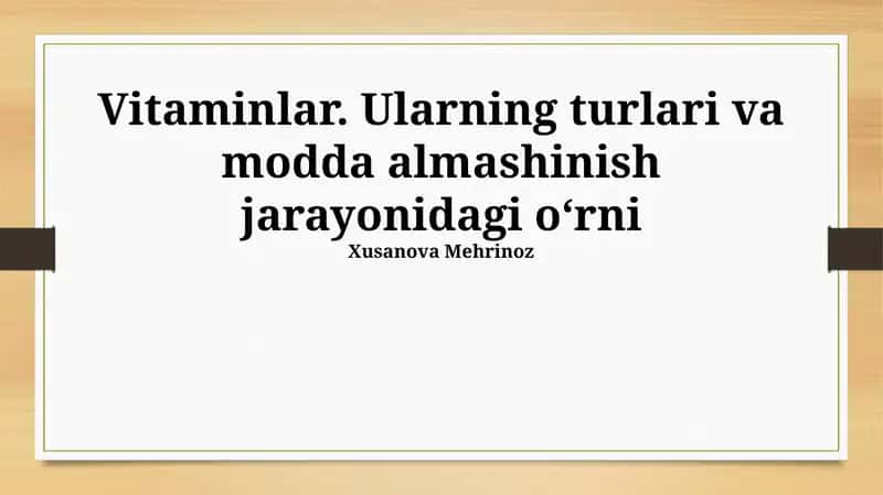 Vitaminlar: Ta'rifi va Turlari