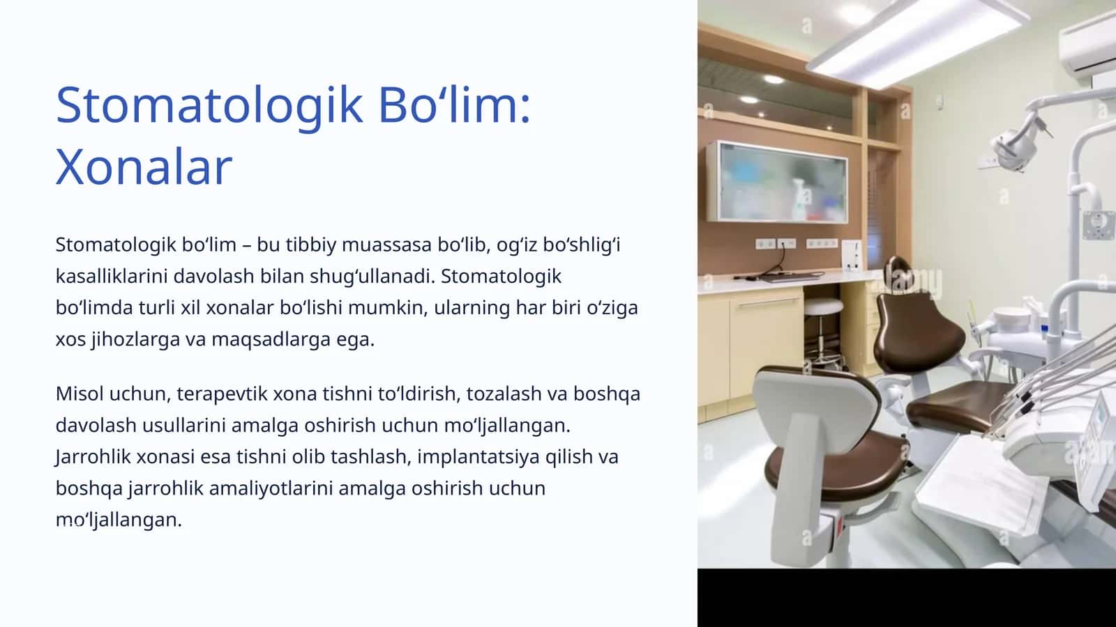 Stomatologik Bo‘lim: Xonalar