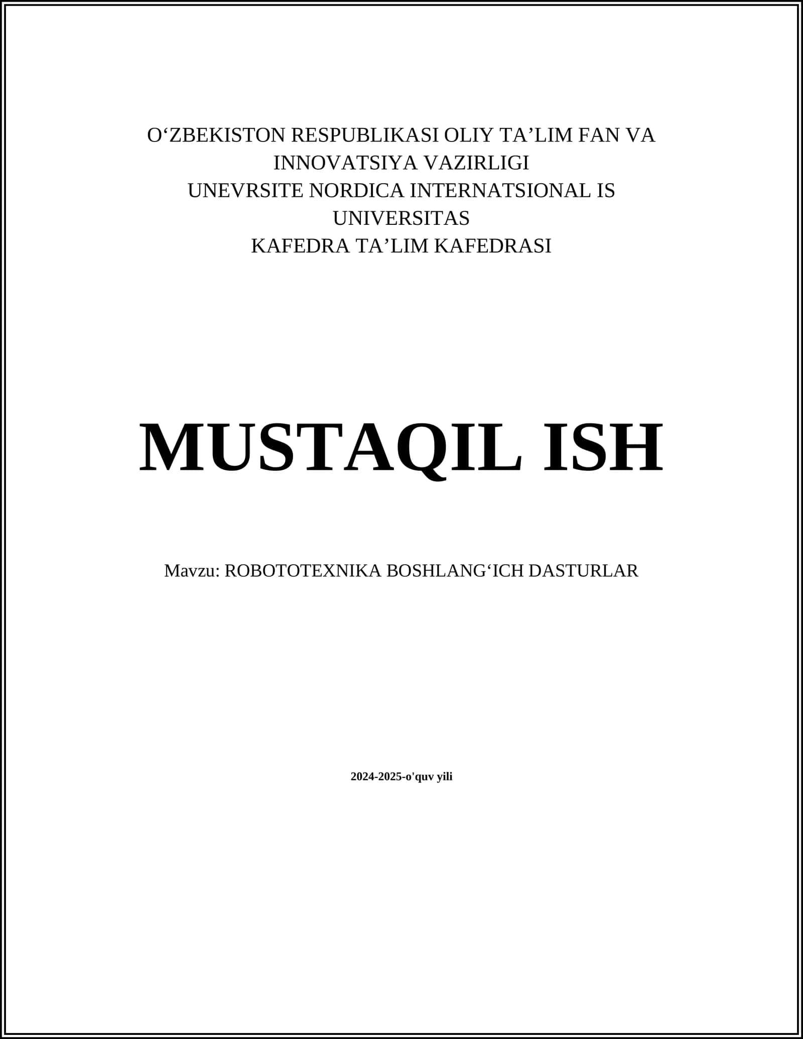 ROBOTOTEXNIKA BOSHLANGʻICH DASTURLAR