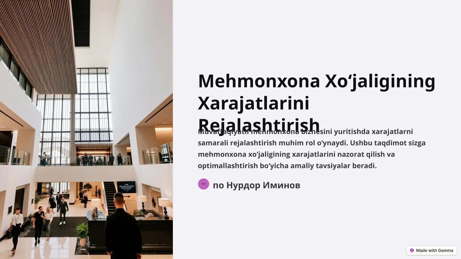Mehmonxona Xo‘jaligining Xarajatlarini Rejalashtirish