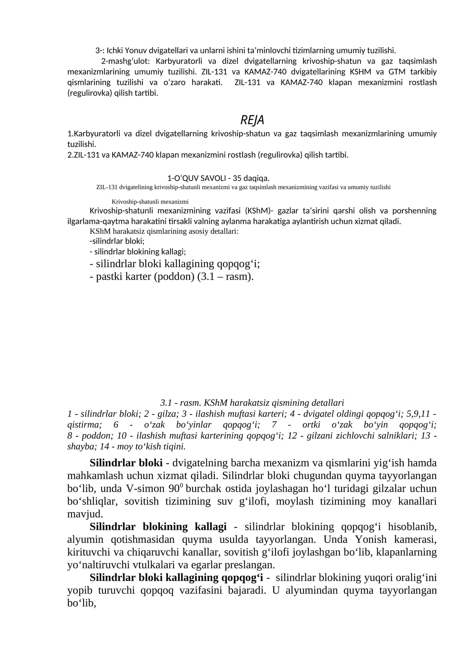 Ichki Yonuv dvigatellari va unlarni ishini ta’minlovchi tizimlar