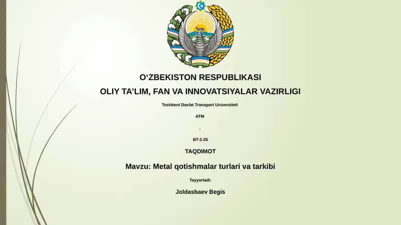Metal qotishmalar turlari va tarkibi