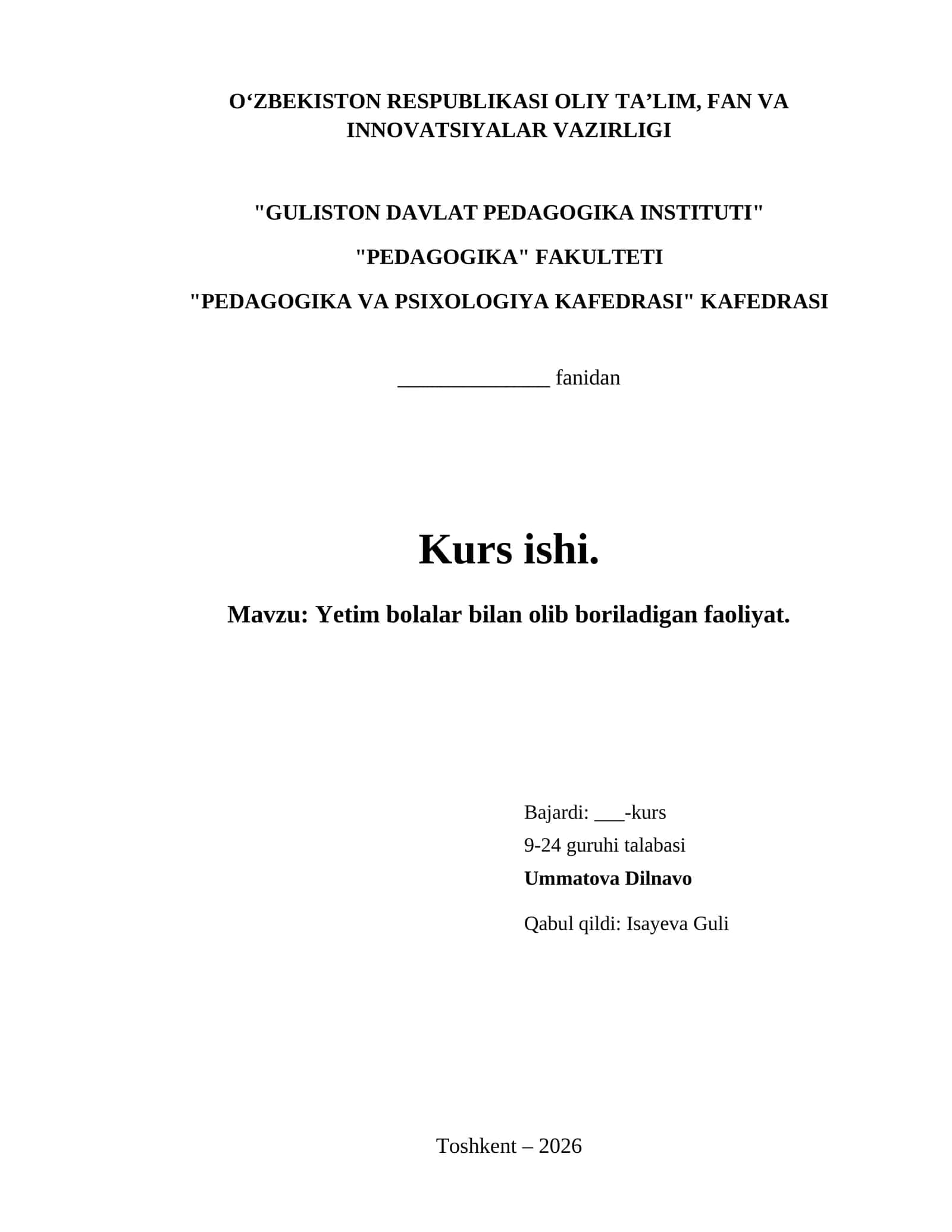 Yetim bolalar bilan olib boriladigan faoliyat.