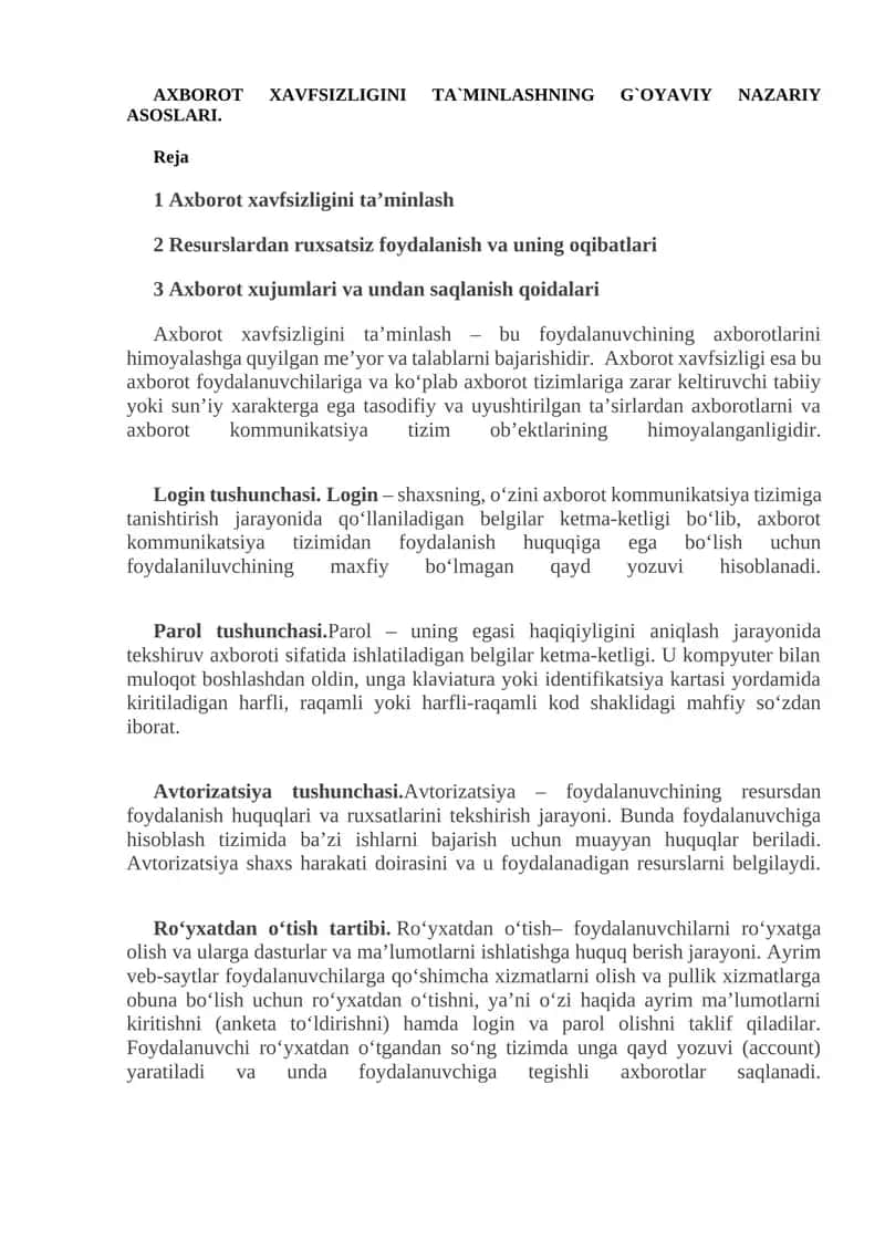 Axborot Xavfsizligini Ta'minlash