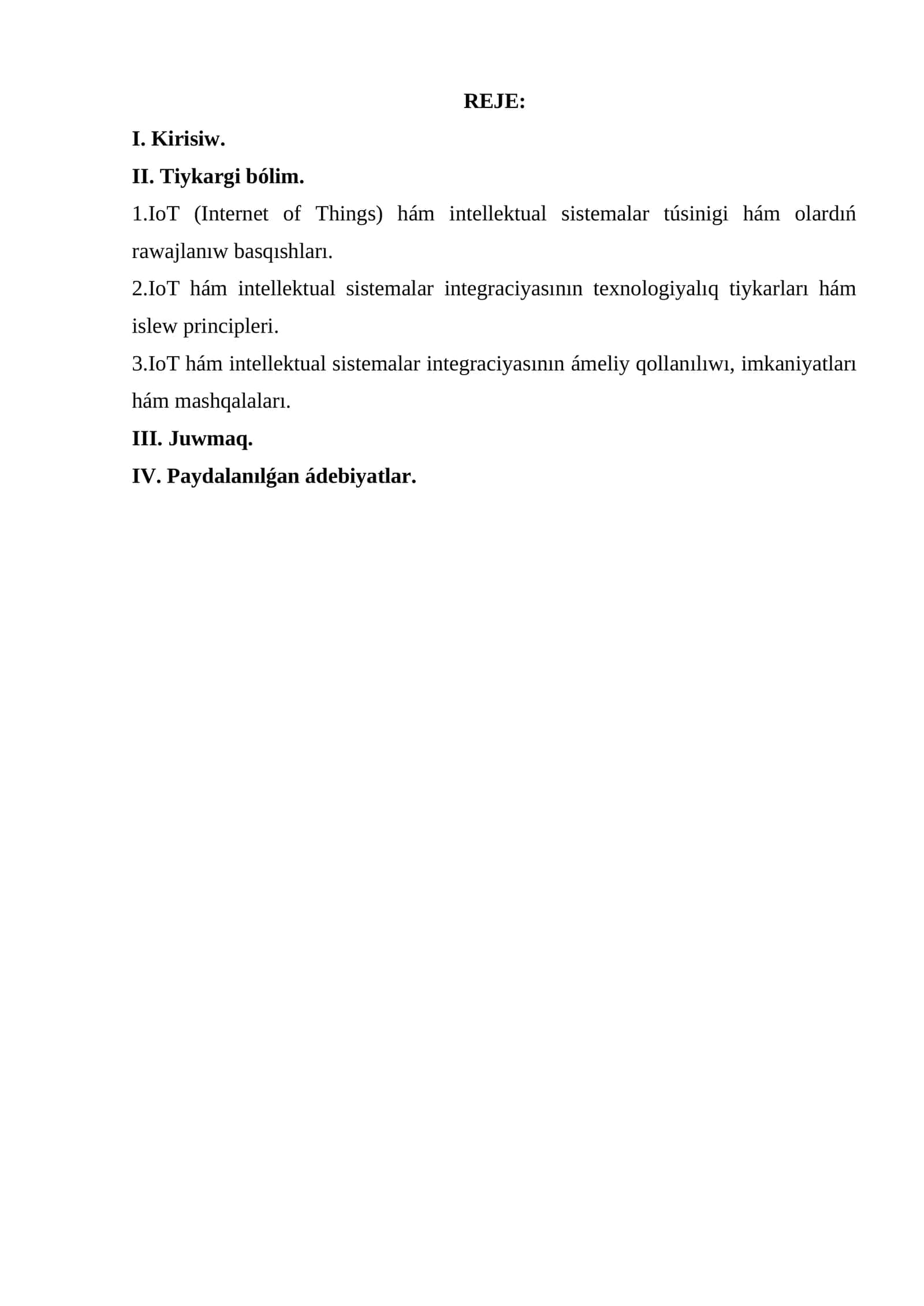 IoT (Internet of Things) hám intellektual sistemalar