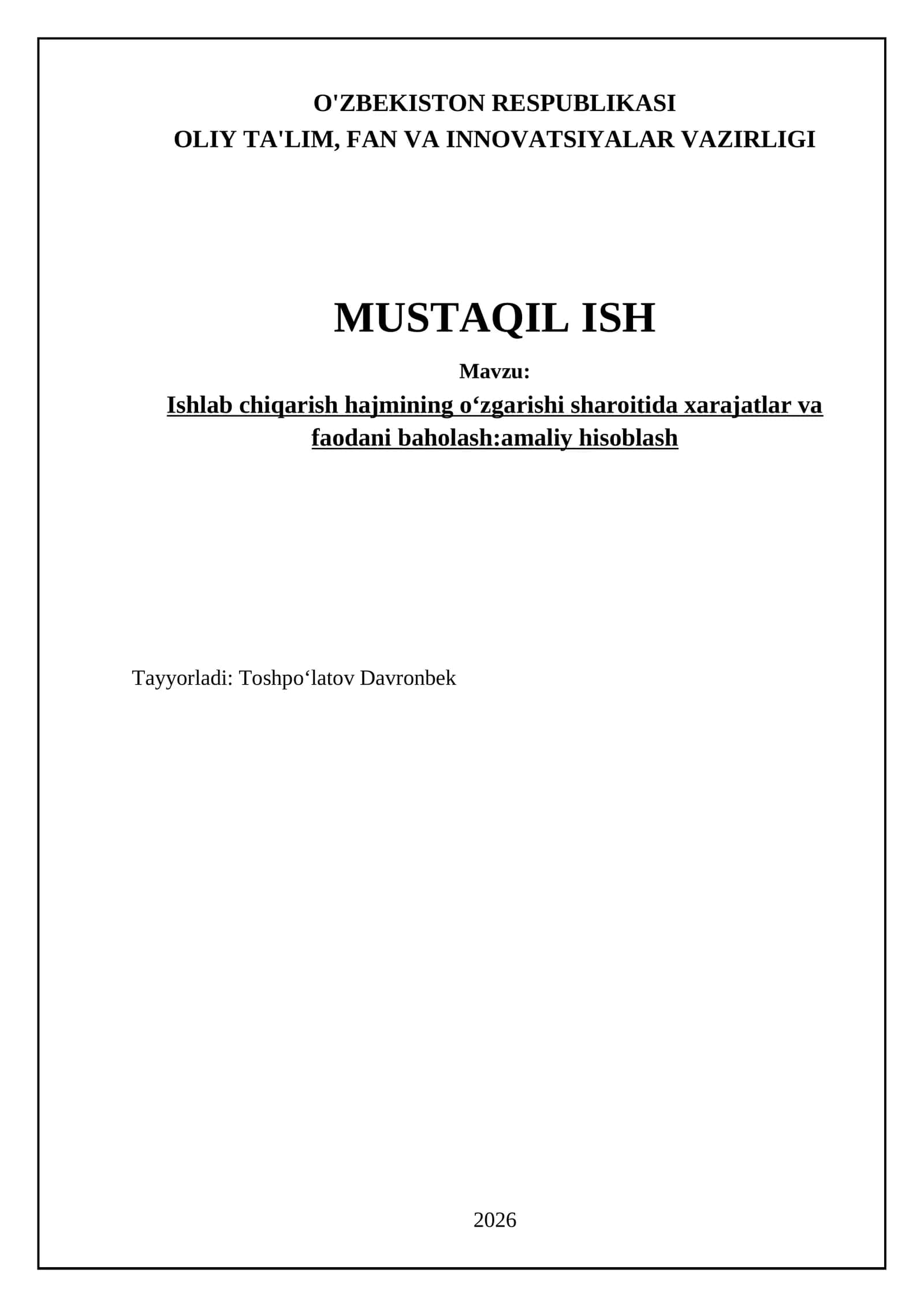 Ishlab chiqarish hajmining oʻzgarishini hisobga olgan holda xarajatlarni turlarga ajratish va tahlil qilish usullari