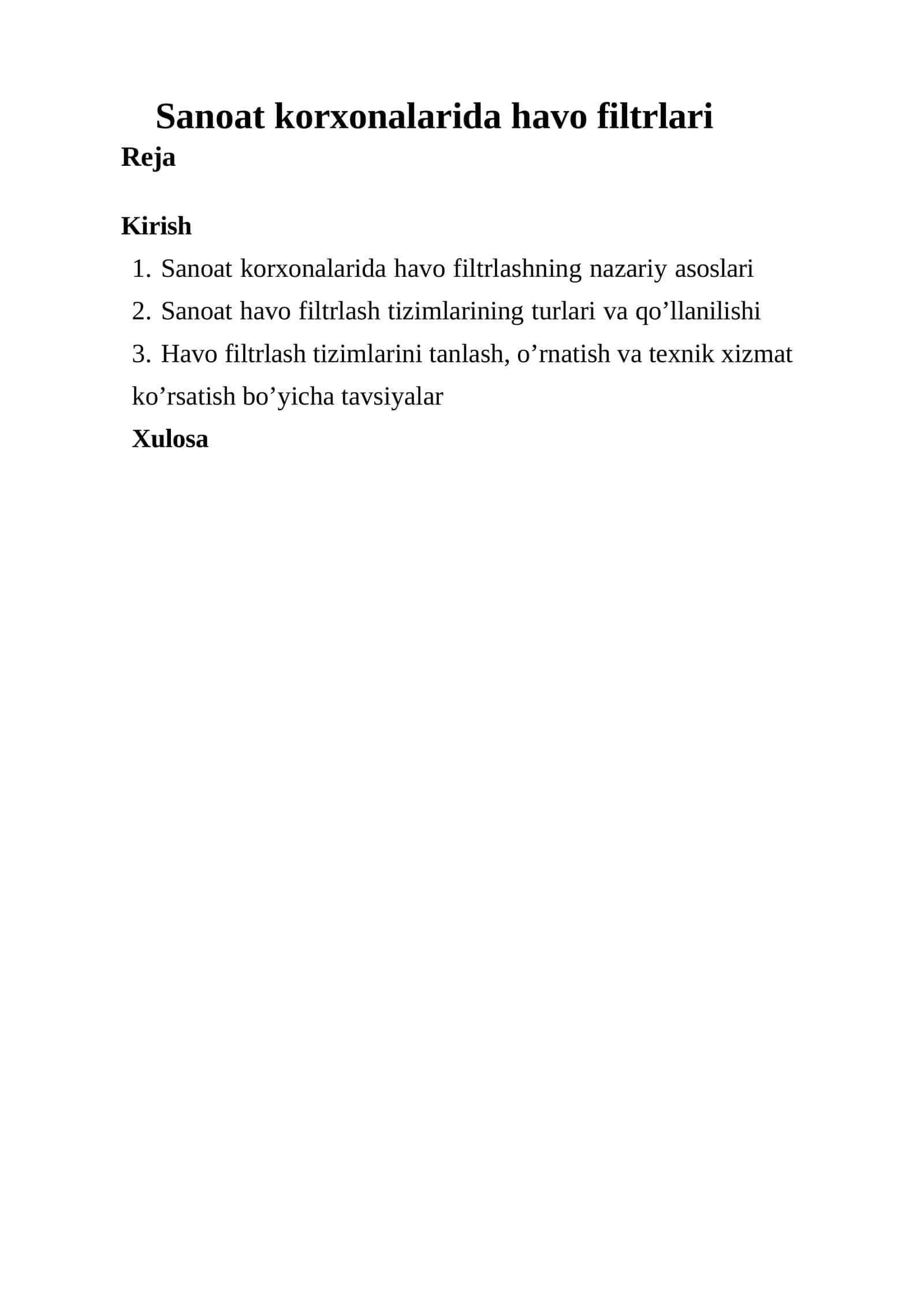 Sanoat korxonalarida havo filtrlashning nazariy asoslari