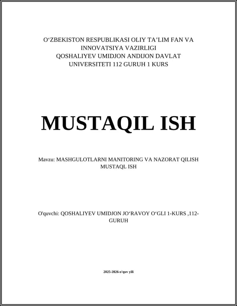 Mashgulotlarni monitoring va nazorat qilish