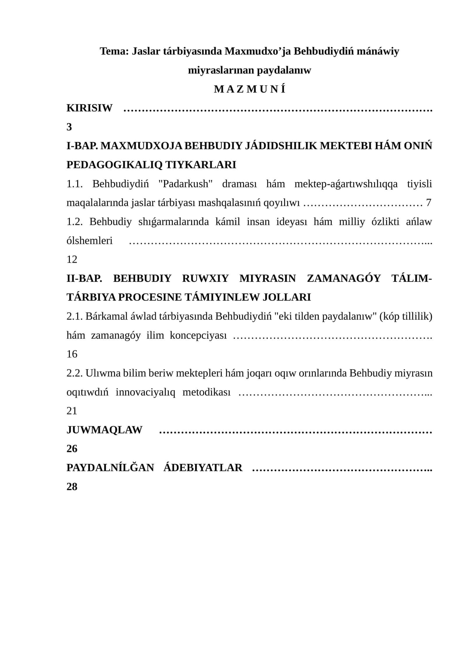 Jaslar tárbiyasında Maxmudxo’ja Behbudiydiń mánáwiy miyraslarınan paydalanıw