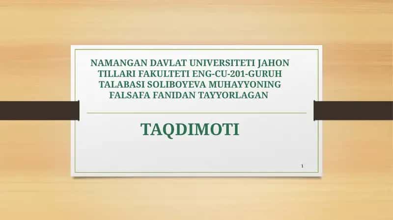 FALSAFA FANIDAN TAYYORLAGAN TAQDIMOTI