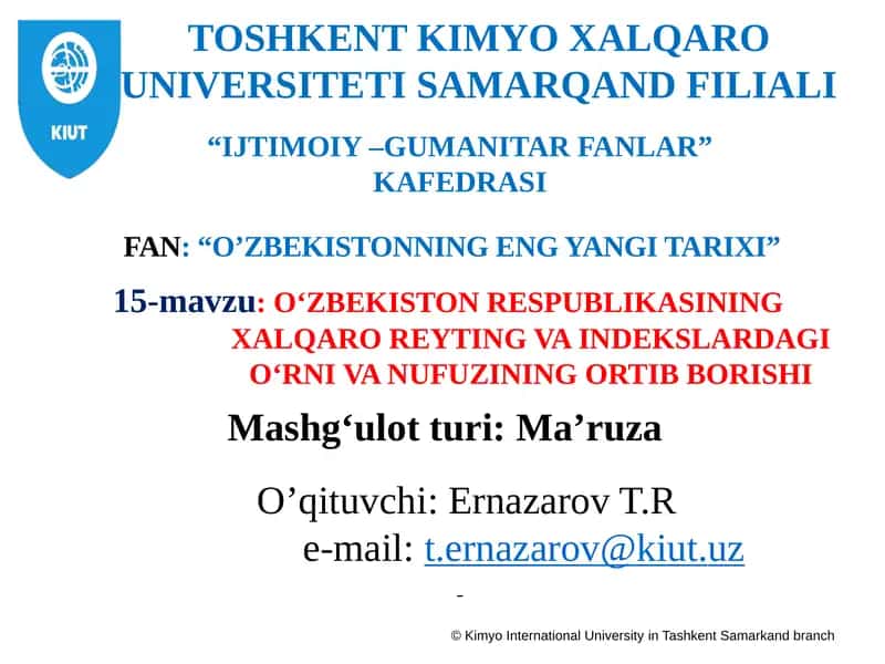 O‘ZBEKISTONNING ENG YANGI TARIXI