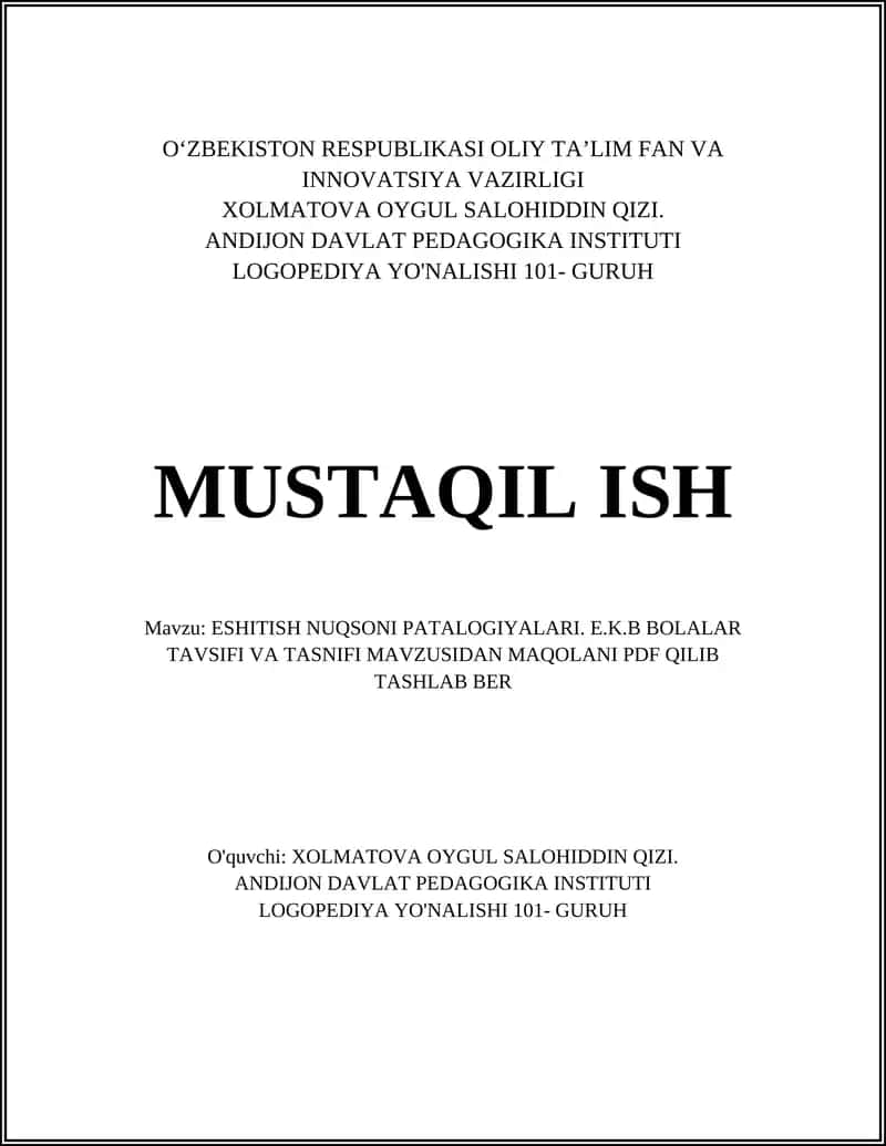 ESHITISH NUQSONI PATALOGIYALARI