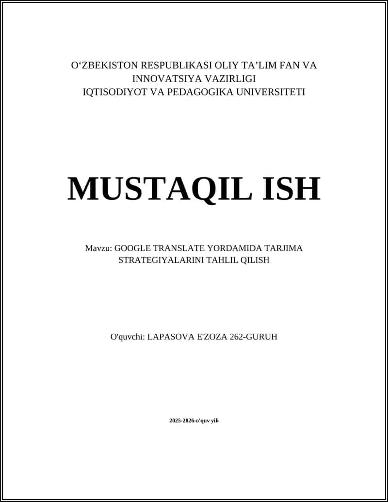 GOOGLE TRANSLATE YORDAMIDA TARJIMA STRATEGIYALARINI TAHLIL QILISH