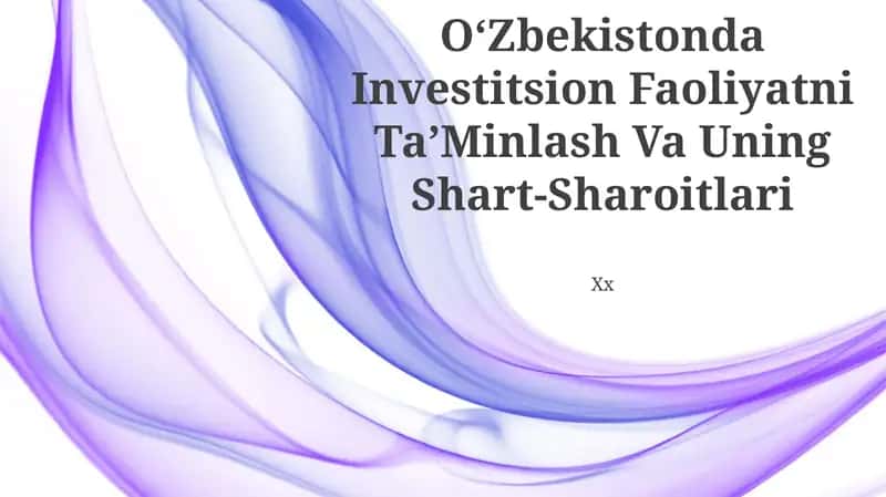 OʻZbekistonda Investitsion Faoliyatni TaʼMinlash Va Uning Shart-Sharoitlari
