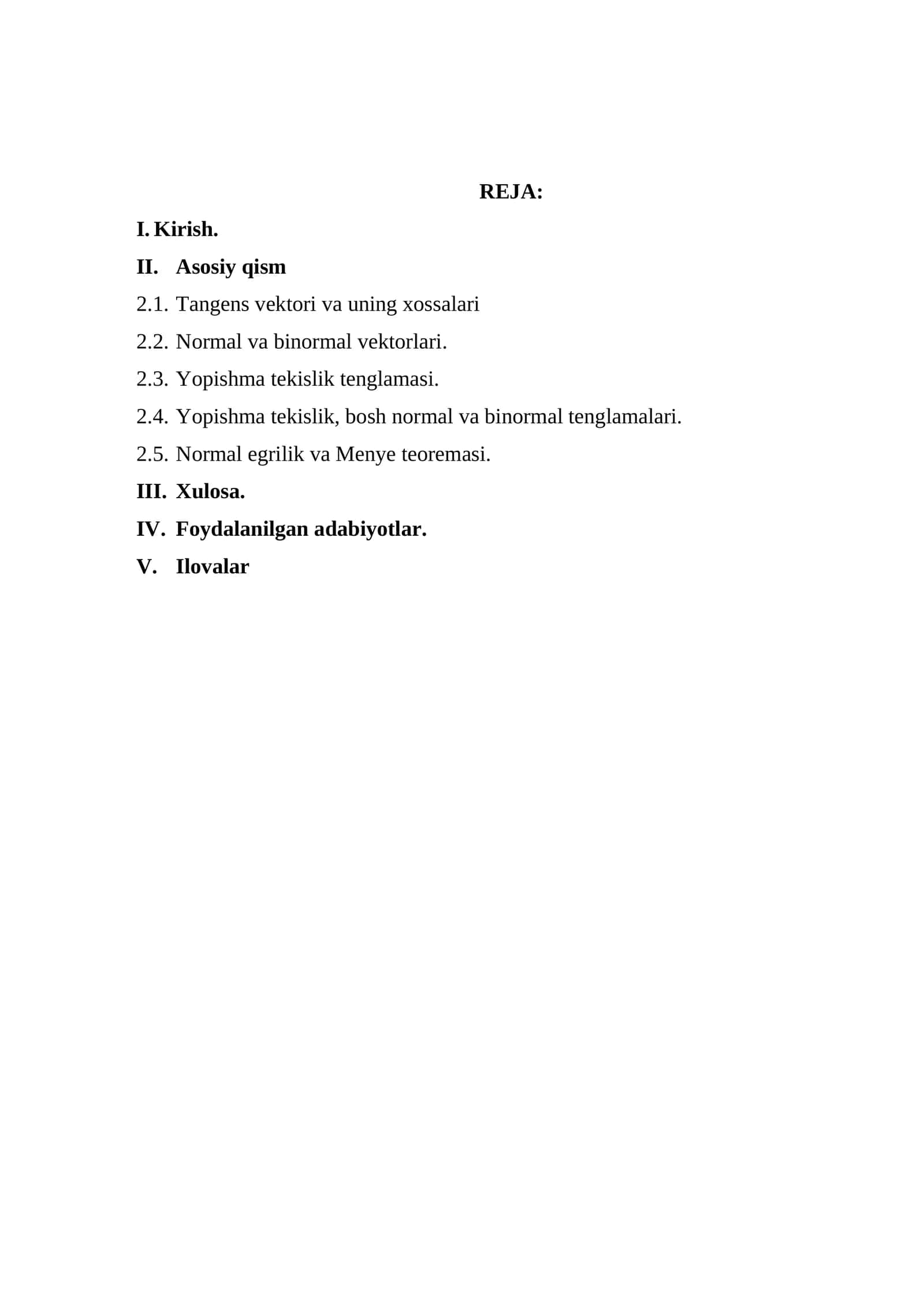 Tangens, normal va binormal vektorlari nazariyasi