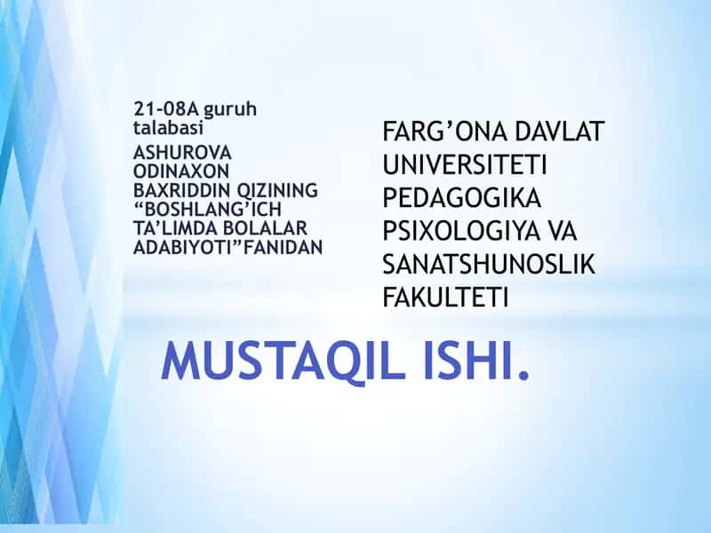 BOSHLANG’ICH TA’LIMDA BOLALAR ADABIYOTI