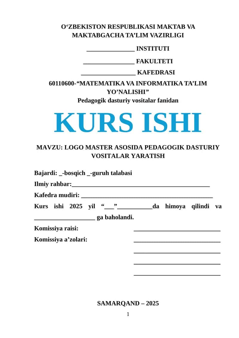 LOGO MASTER ASOSIDA PEDAGOGIK DASTURIY VOSITALAR YARATISH