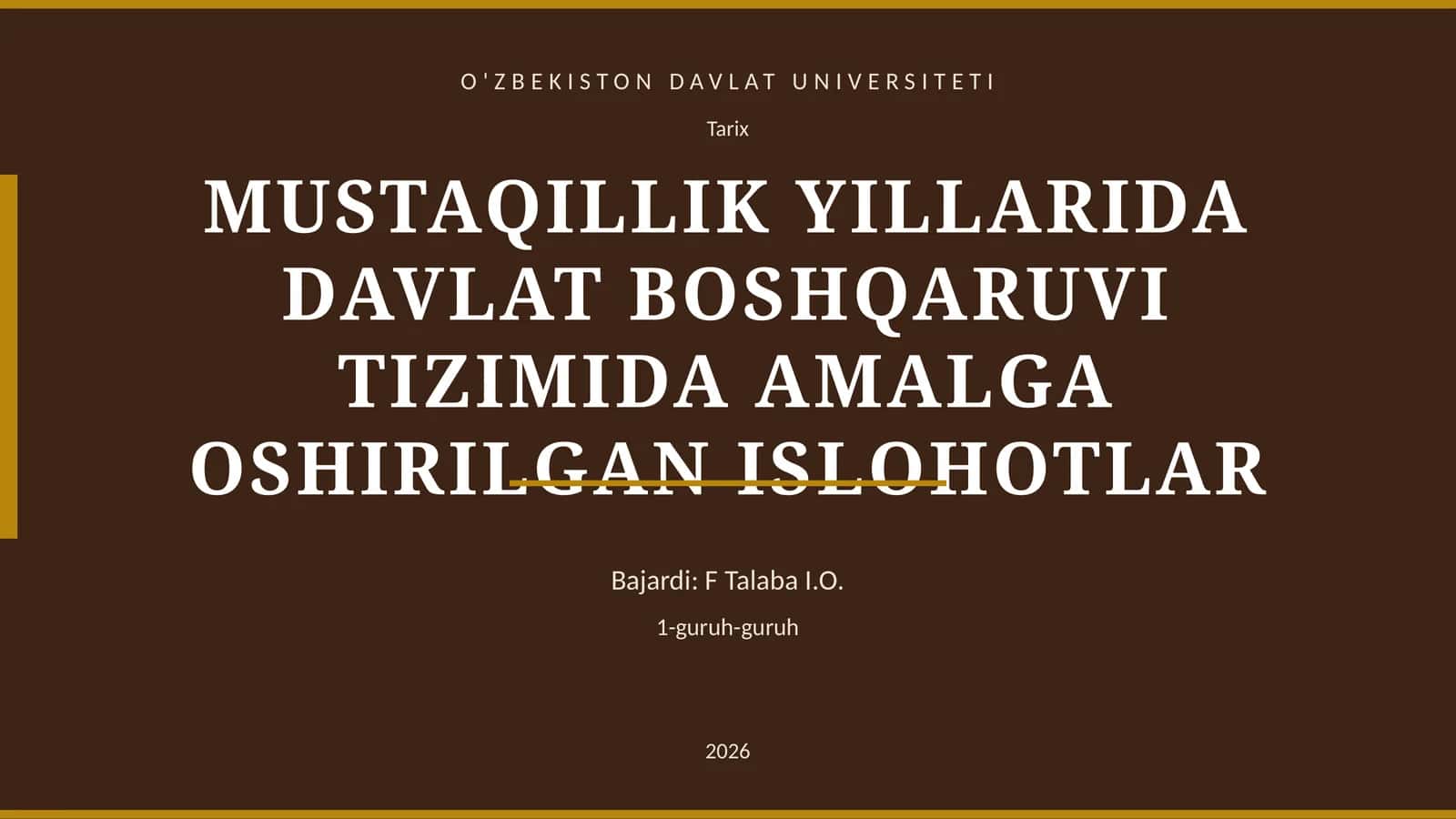 MUSTAQILLIK YILLARIDA DAVLAT BOSHQARUVI TIZIMIDA AMALGA OSHIRILGAN ISLOHOTLAR