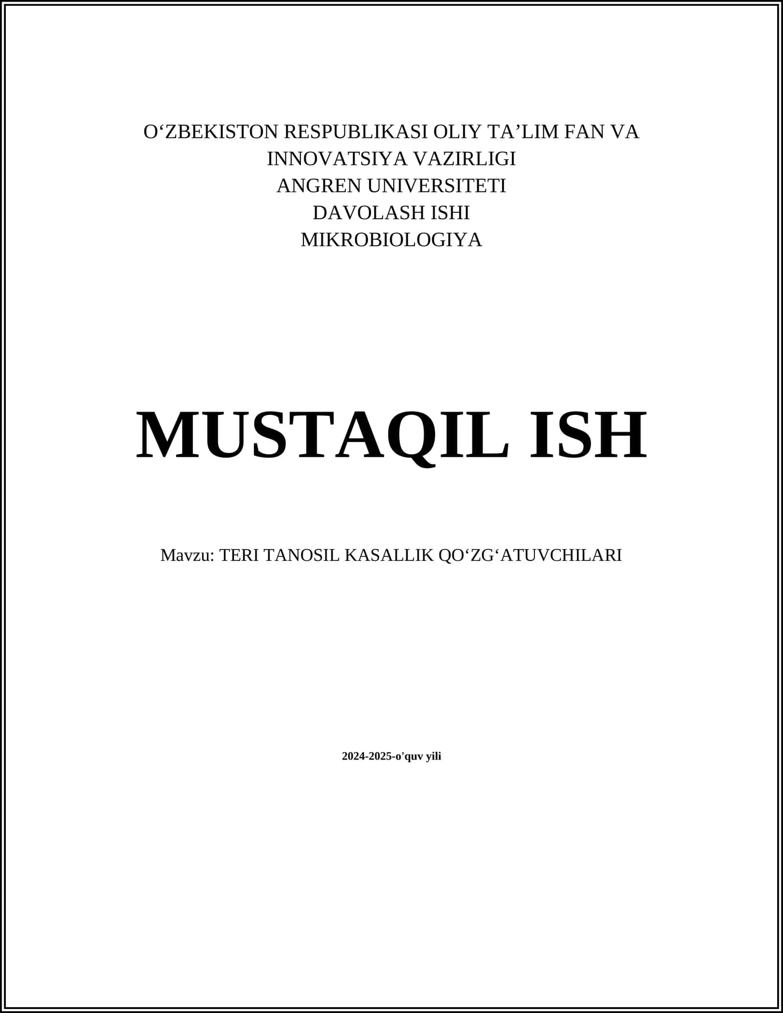 TERI TANOSIL KASALLIK QOʻZGʻATUVCHILARI