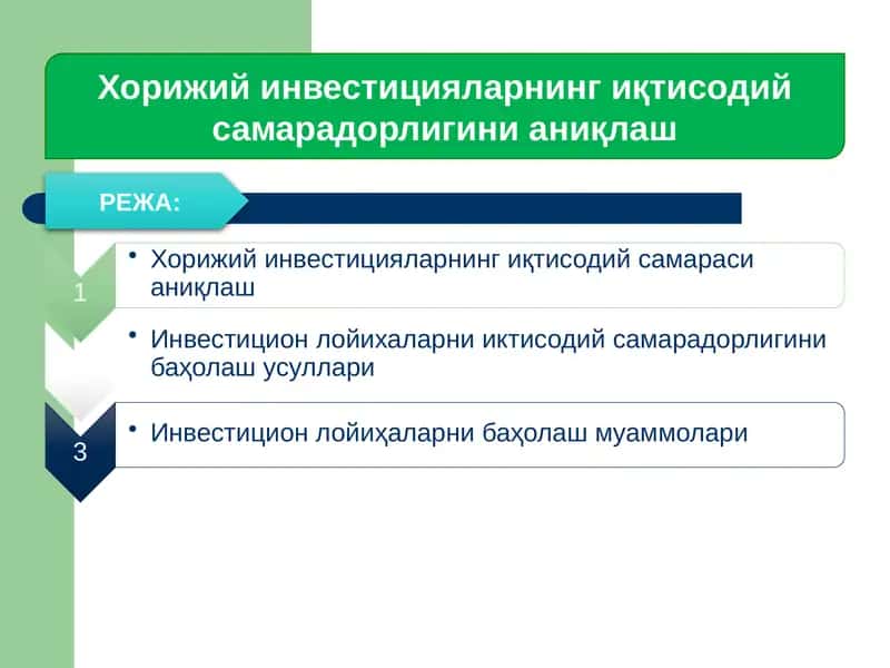 Хорижий инвестицияларнинг иқтисодий самарадорлигини аниқлаш