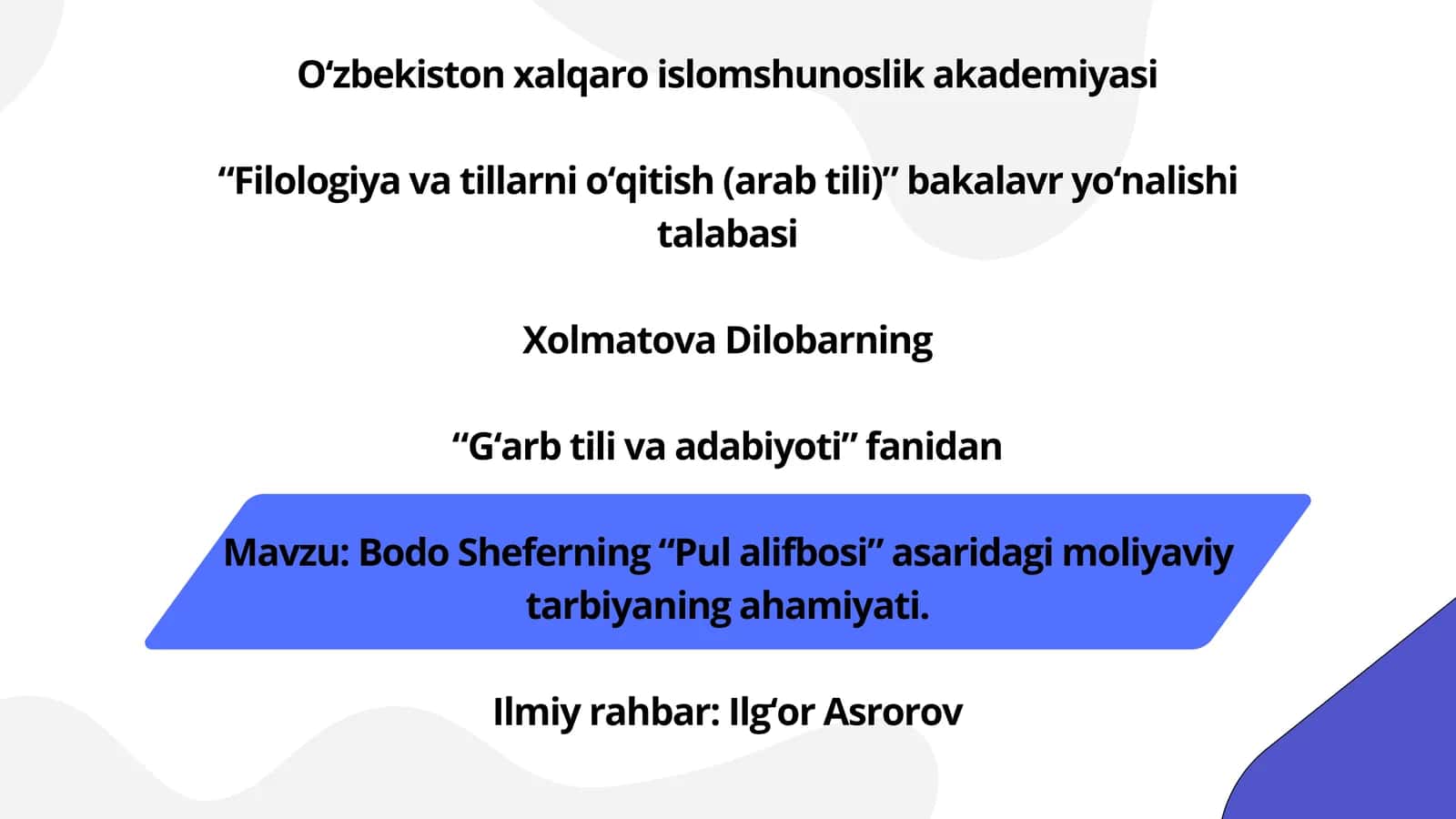 Bodo Sheferning “Pul alifbosi” asaridagi moliyaviy tarbiya