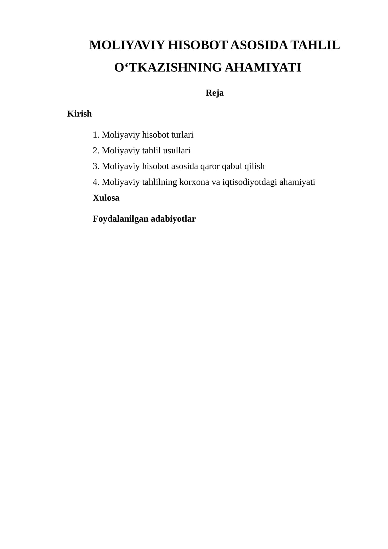 Moliyaviy hisobotning ahamiyati